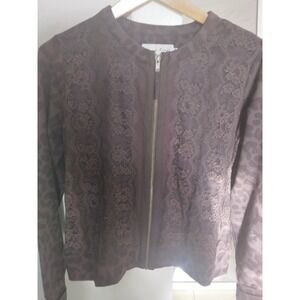 alice olivia blouse zipper front lace  dark brown size L